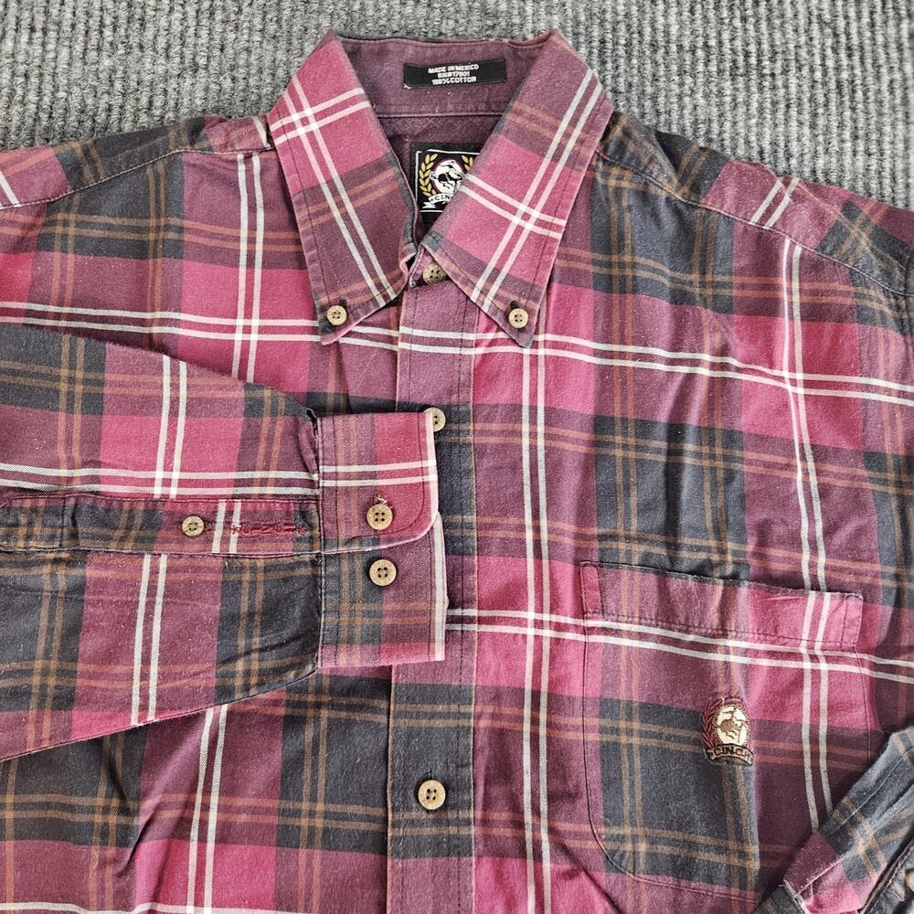 Cinch Shirt Mens‎ MEDIUM Red Black Plaid Long Sleeve Button Down Western Logo